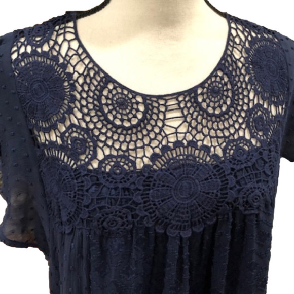 DANIEL Rainn Navy Flutter Sleeve Lace Babydoll Dress, Size Medium - Picture 5 of 16